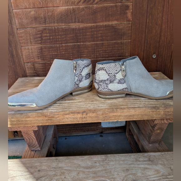 Gray Suede Ankle Boots with Snakeskin Detail - Picture 2 of 8